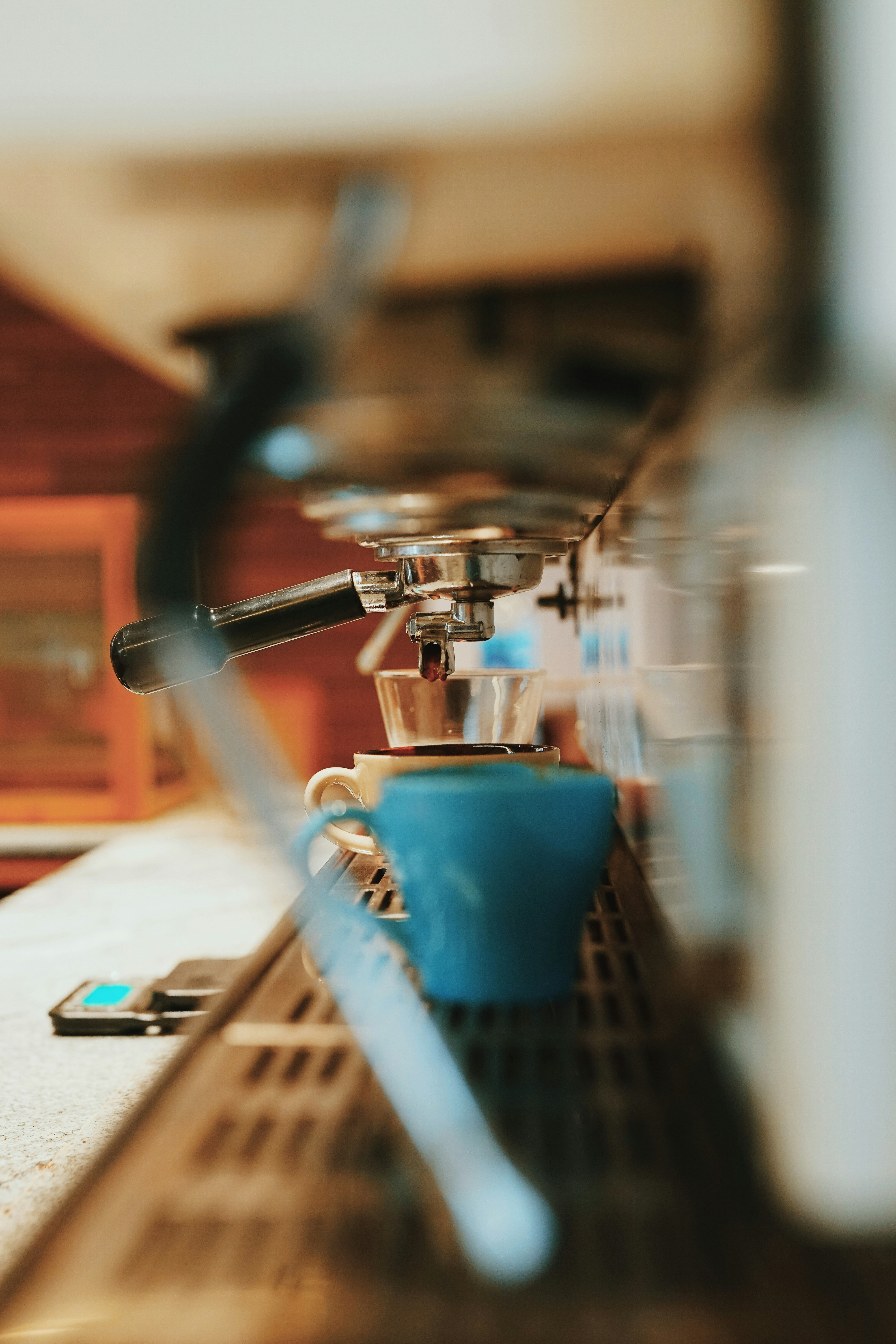 blue and silver coffee maker